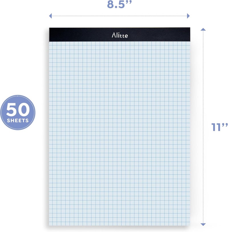 Alitte Graph Paper Pad, Pack of 3, White Letter Size - 4x4 Quad Grid Paper, With Blue Lines - Easy-Tear Perforations, 11x8.5 Cardboard Backing - Graph Notepads for School, Office -50 Sheets per Pad - Image 3